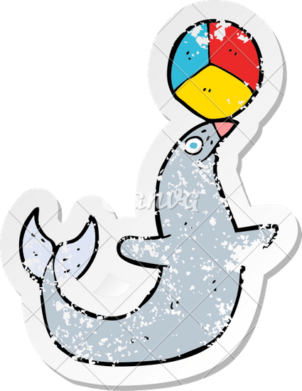 retrodistressedstickerofacartoonperformingseal