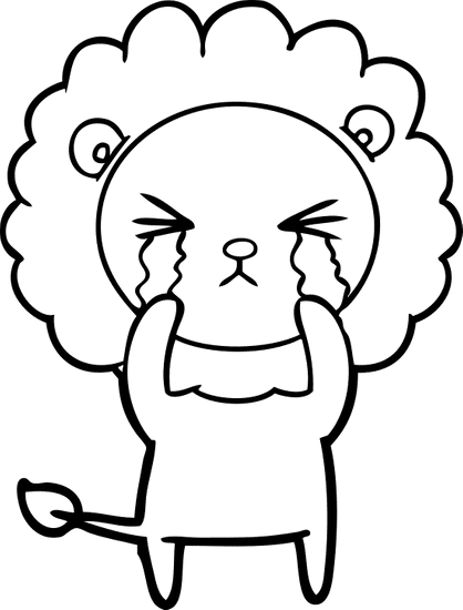 卡通狮子哭矢量插图 cartoon crying lion vector illustration