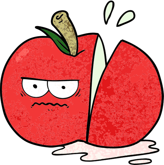 卡通愤怒的苹果片 cartoon angry sliced apple