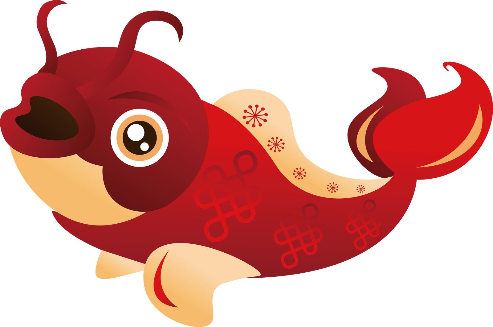 春节动物新年卡通插画节日彩色红平面红鲤鱼