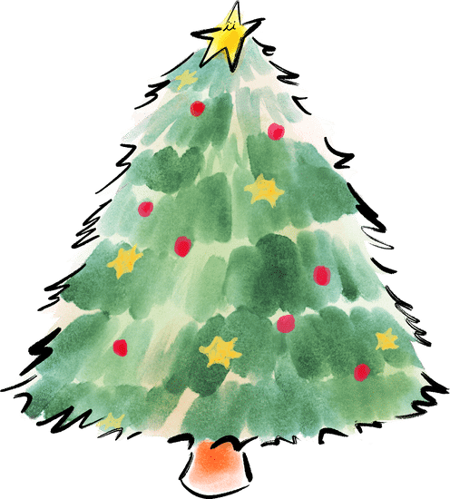 圣诞节插画圣诞树节日手绘树彩色水彩手绘插画点缀图片- Canva可画