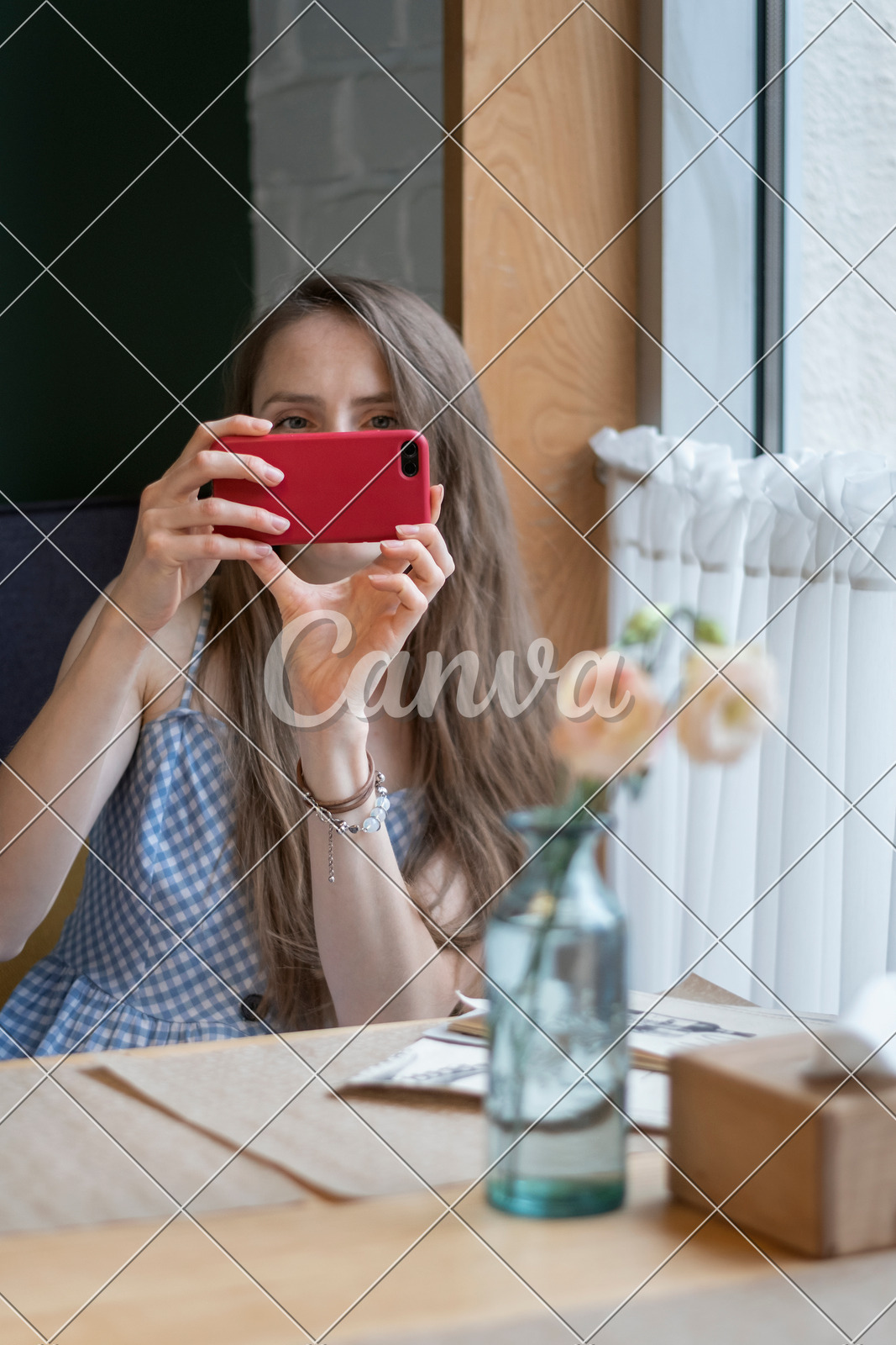 Young Woman Sits At Table In Cafe And Takes Selfie Girl In Coffee Shop With Phone In Her Hands 9912