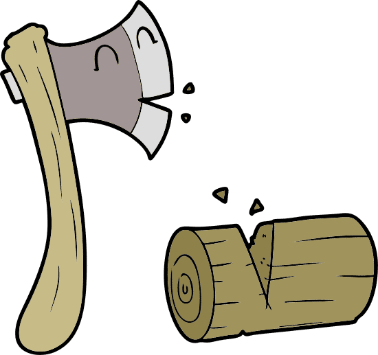 卡通斧头劈柴 cartoon axe chopping wood