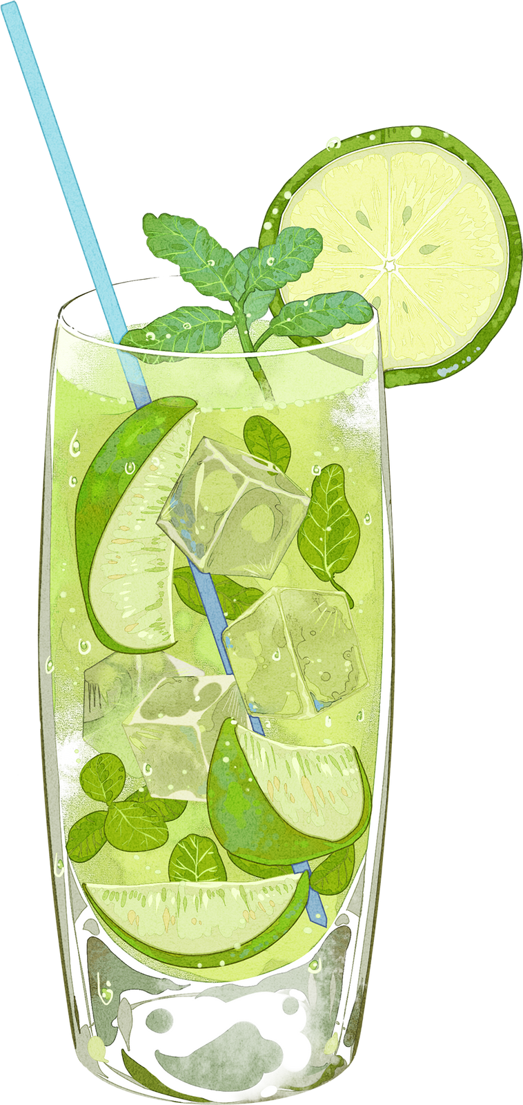 绿色饮料手绘彩色水彩清新饮品冷饮写实插画