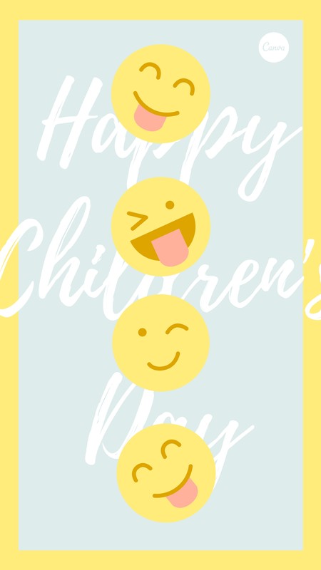 黄色笑脸可爱儿童节庆祝手机壁纸