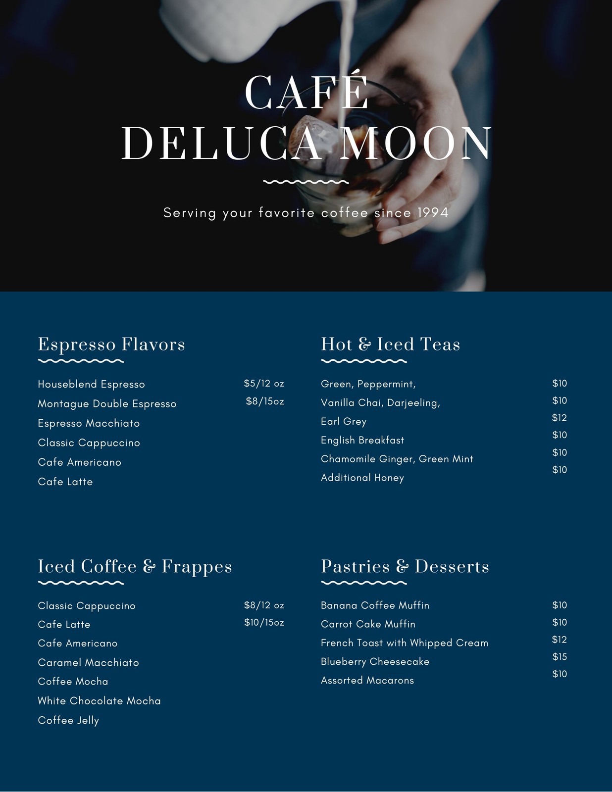 黑蓝色咖啡照片餐饮宣传英文菜单