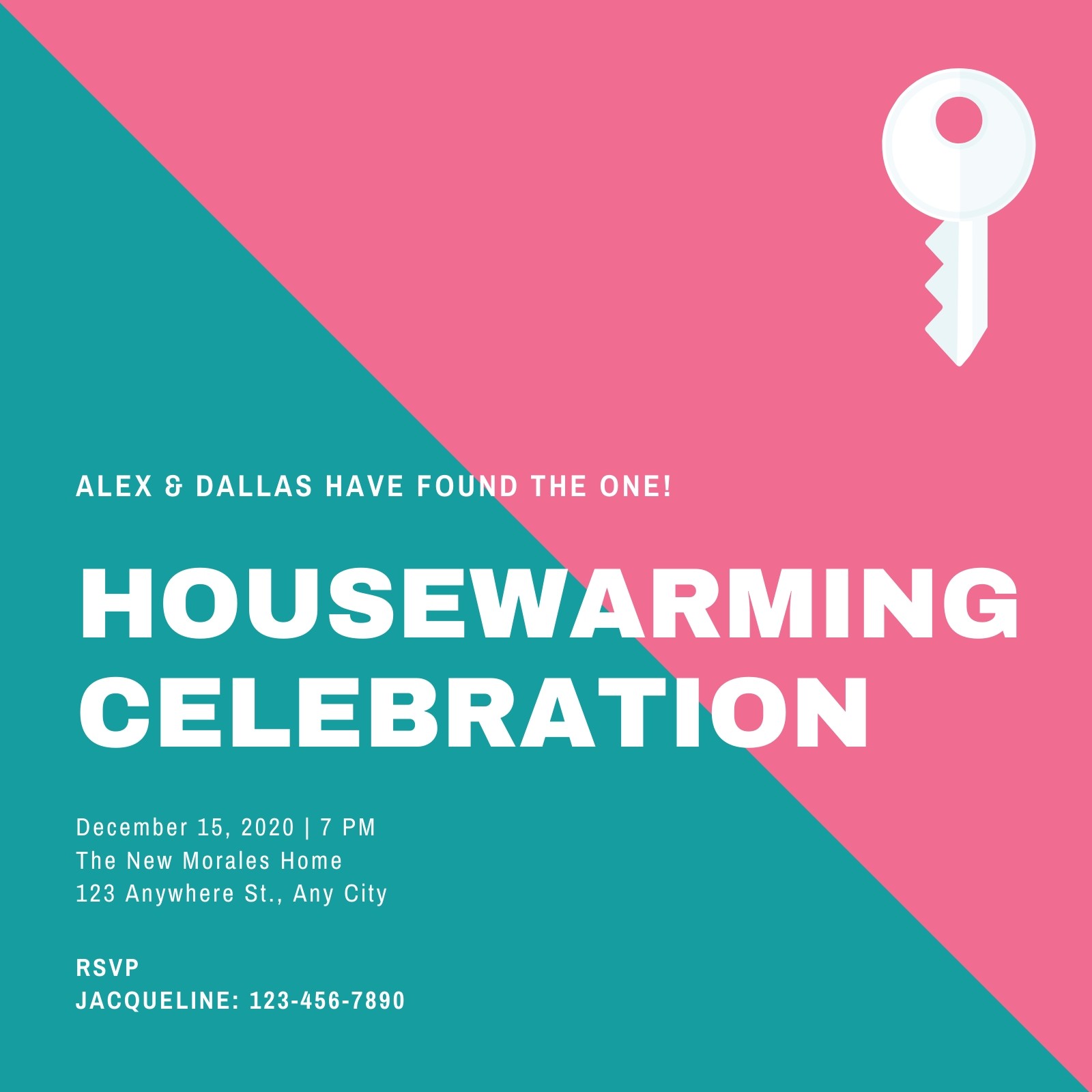 pink and teal housewarming invitation英文邀请函