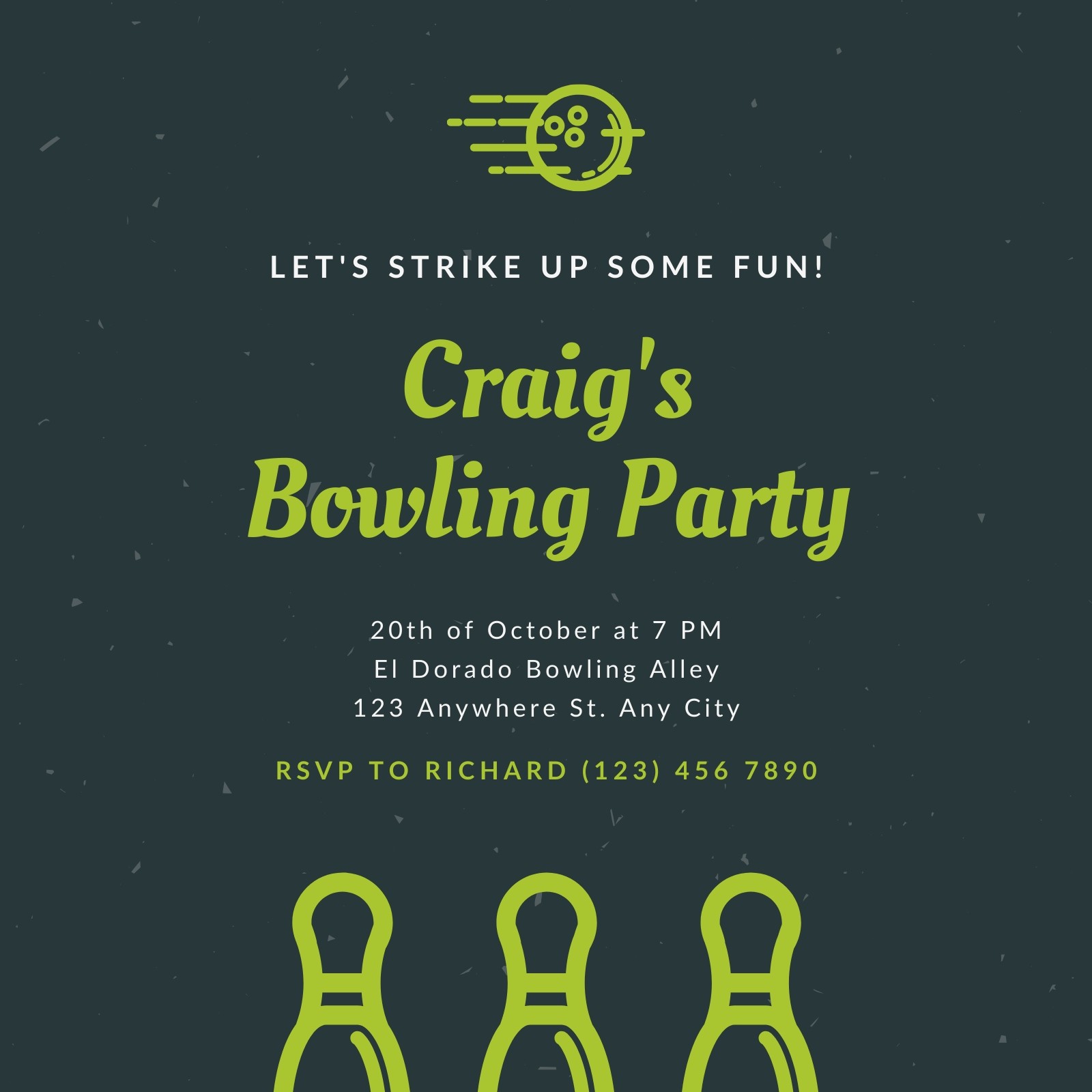 greenpinsandballbowlingpartyinvitation英文邀请函