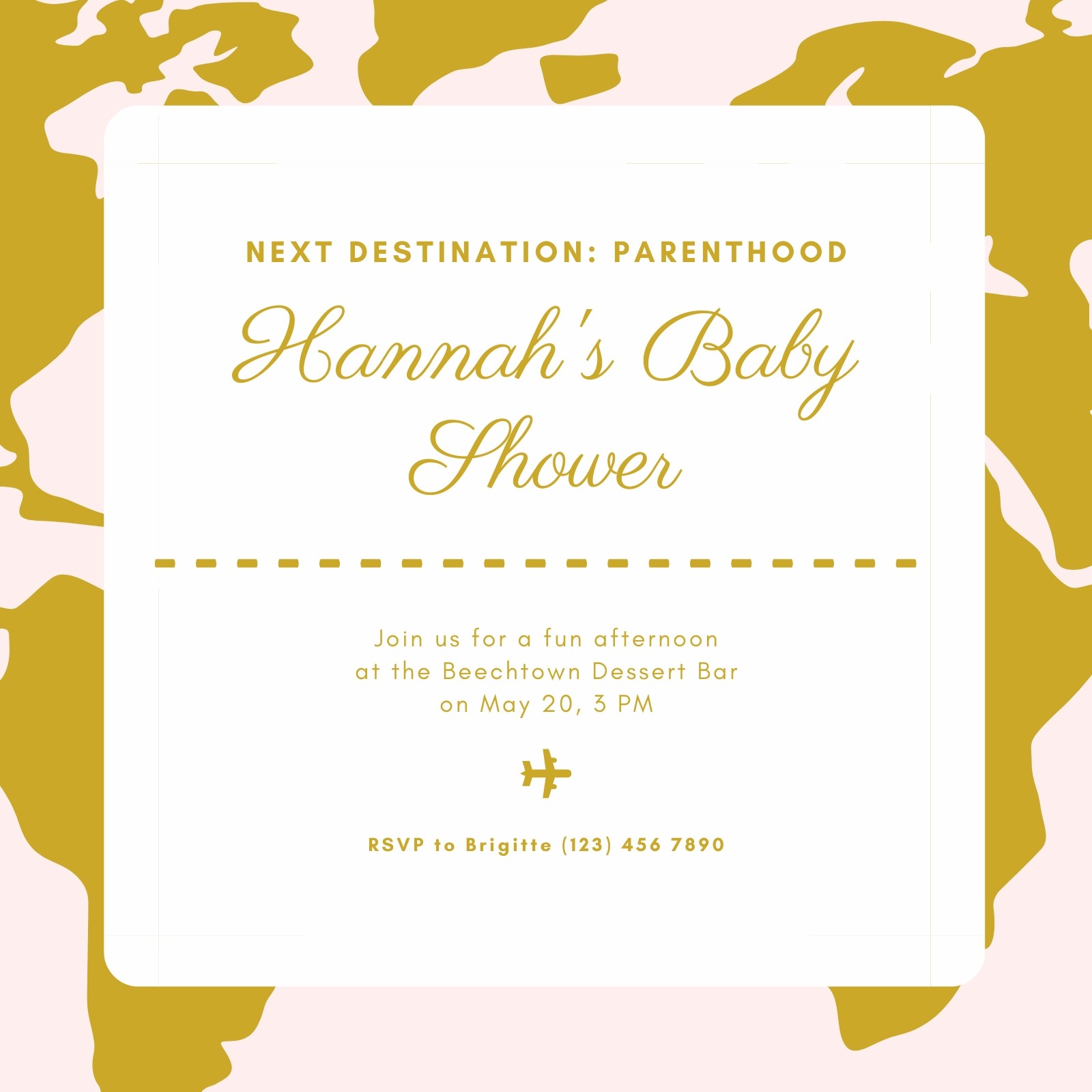 gold & pink map baby shower invitation英文邀请函
