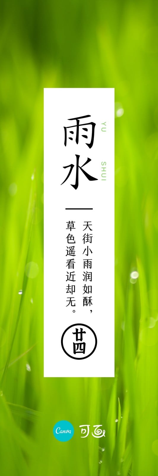 绿色嫩草雨露雨水节气照片中文书签