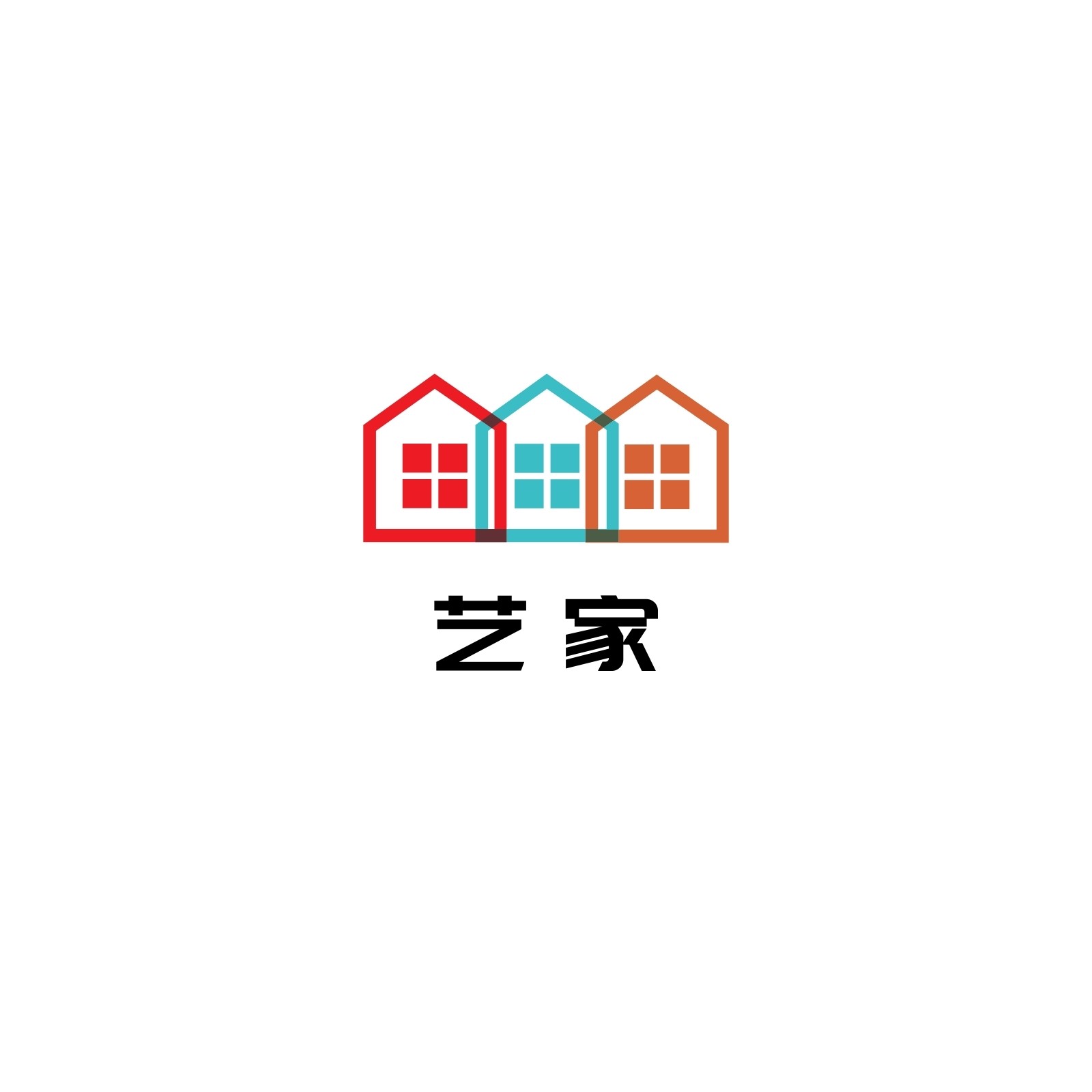 红蓝色几何房屋装修公司logo创意环境艺术中文logo