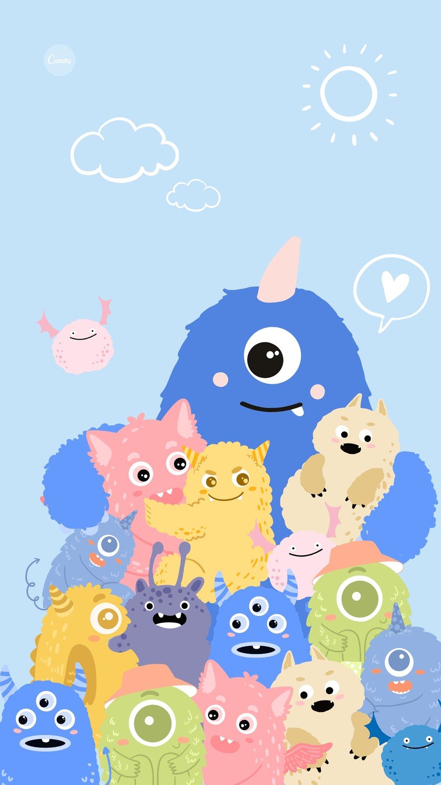 蓝粉色小怪兽卡通分享手机壁纸