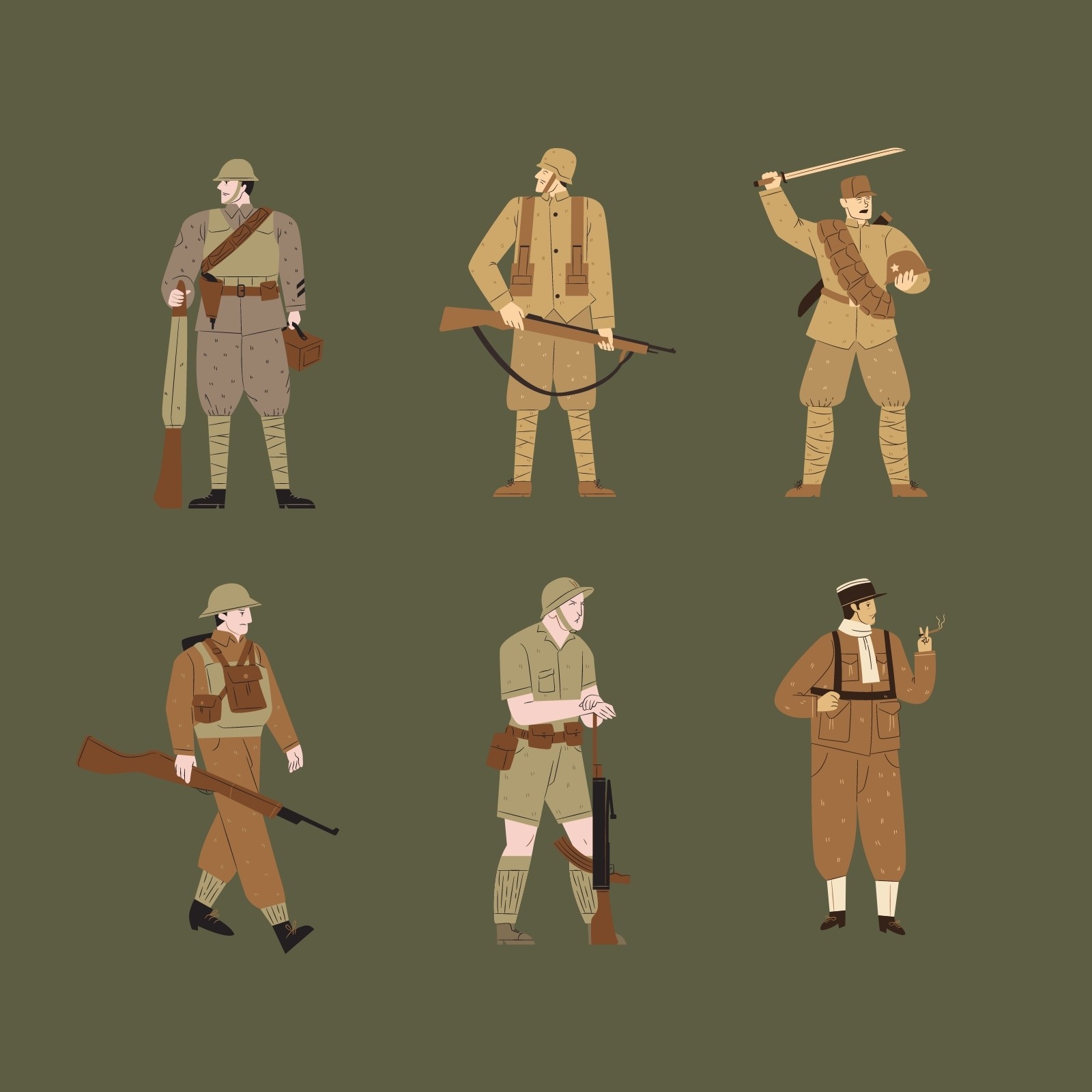 第二次世界大战历史教育士兵插画元素