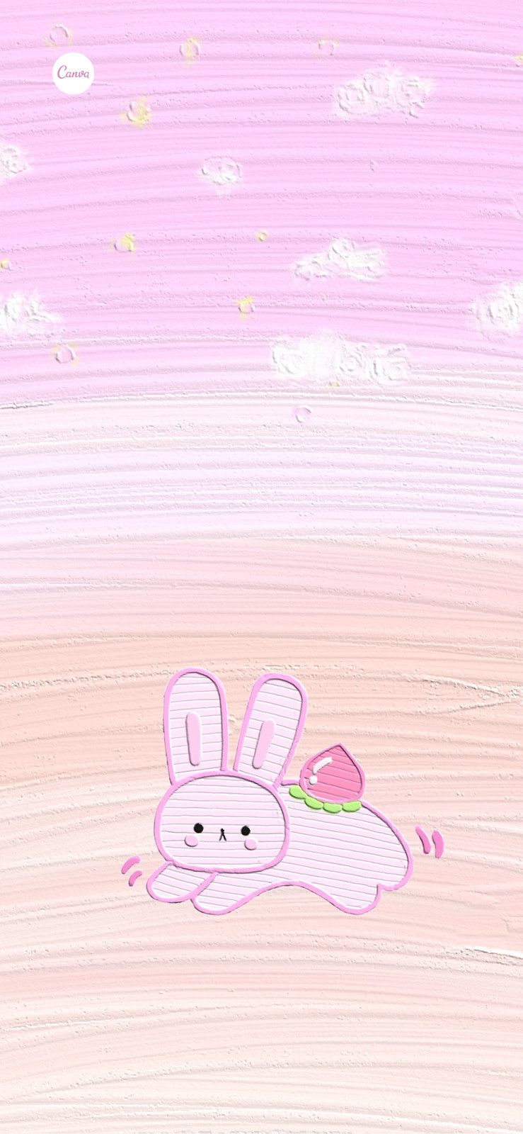 粉白色夏日渐变油画棒背景兔子贴纸清新分享新手机壁纸 模板 Canva可画