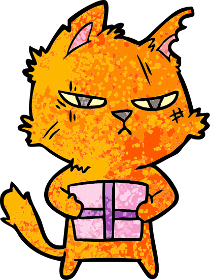 艰难的卡通猫与圣诞礼物 tough cartoon cat with christmas present