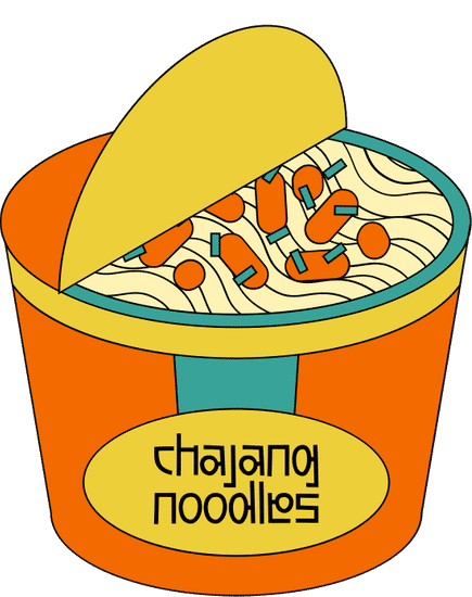 Bright Lined Forced Perspective Chajang Noodles 素材 Canva可画 9656