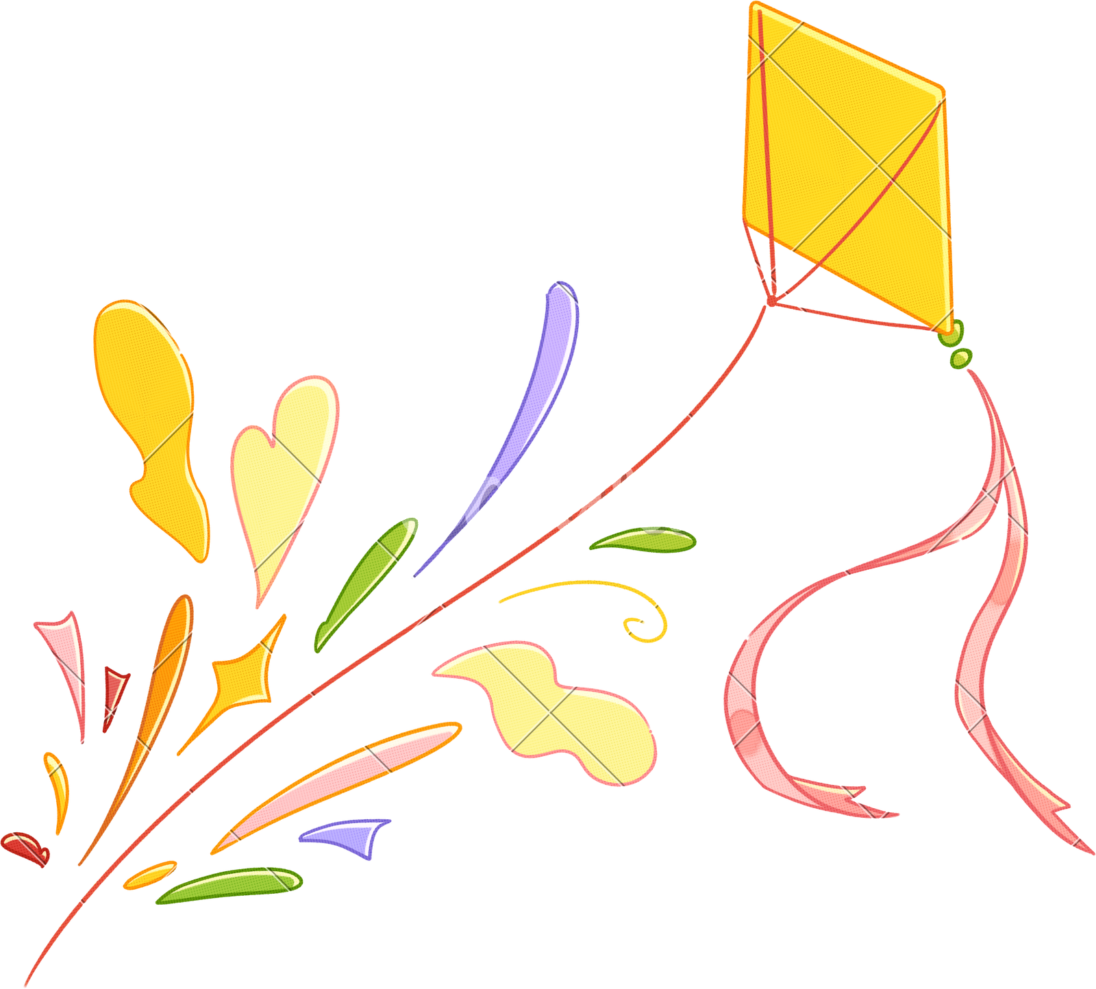 黄色节日风筝手绘花纹彩色劳动节颗粒手绘插画儿童节图片