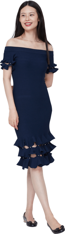 设计模板海报电商模特蓝色连衣裙微笑抠图透明