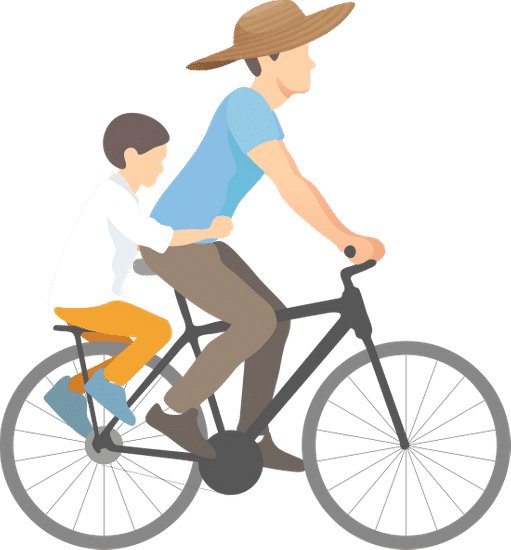自行车草帽父子扁平插画