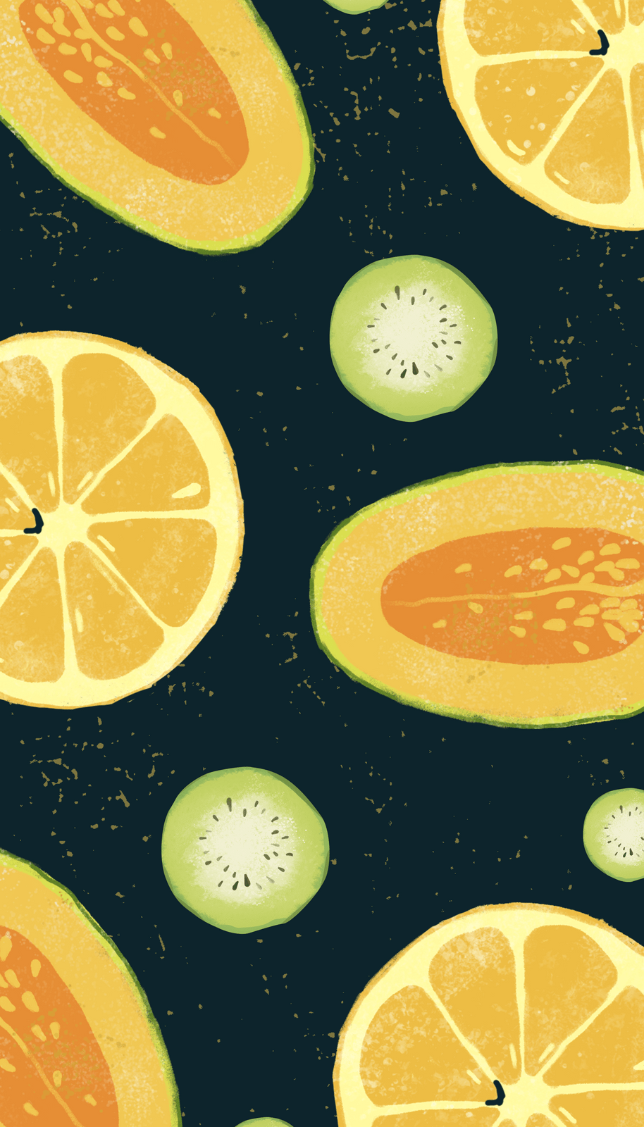 黄色背景黑色水果创意卡通插画橙子图案橙色