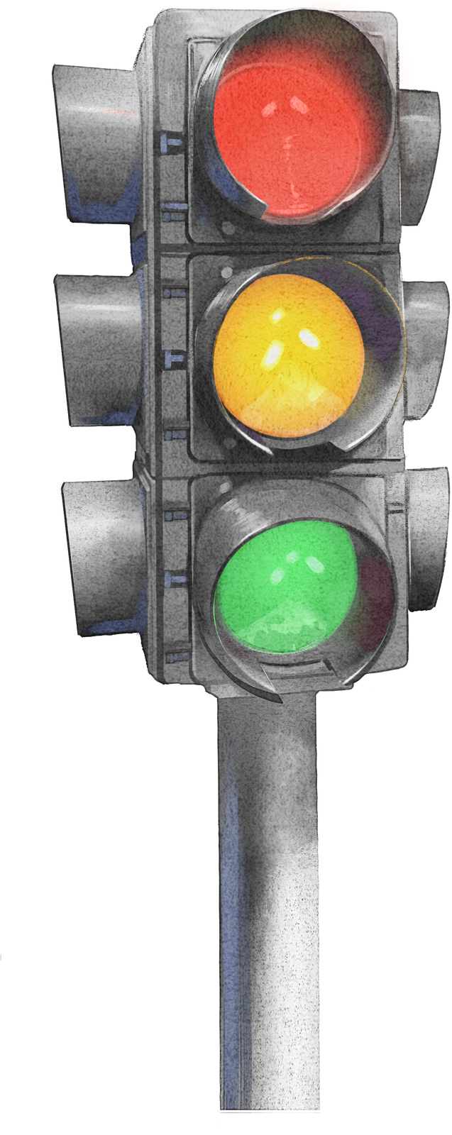 绿色红色黄色卡通插画手绘彩色红绿灯信号灯交通灯