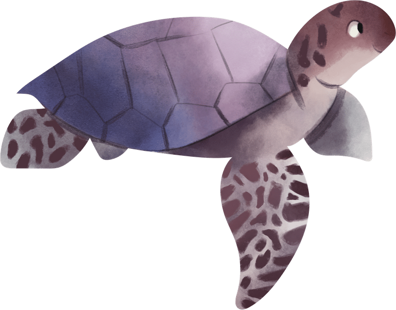 动物可爱卡通插画紫色手绘游泳绘本乌龟材质