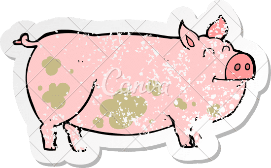 retro distressed sticker of a cartoon muddy pig