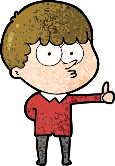 卡通好奇男孩竖起大拇指标志 cartoon curious boy giving thumbs up