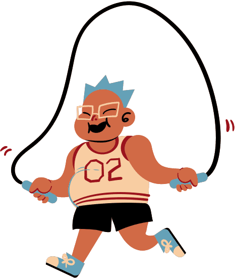 freeform cartoon studying children chubby kid playing jump rope