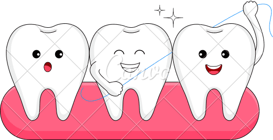 teeth with dental floss illustration