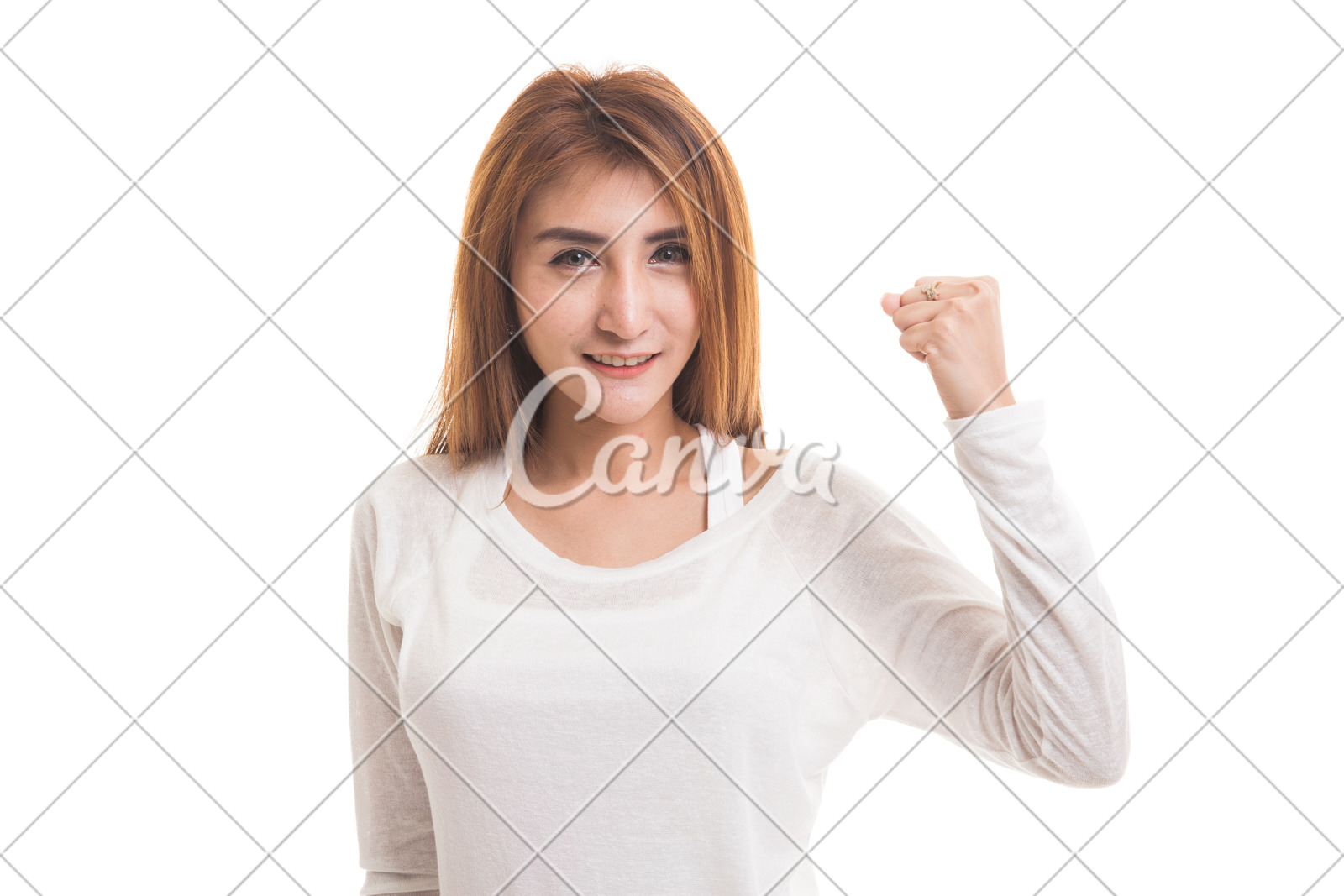 成功女性人体快乐白色抠图手肖像拳头白色背景