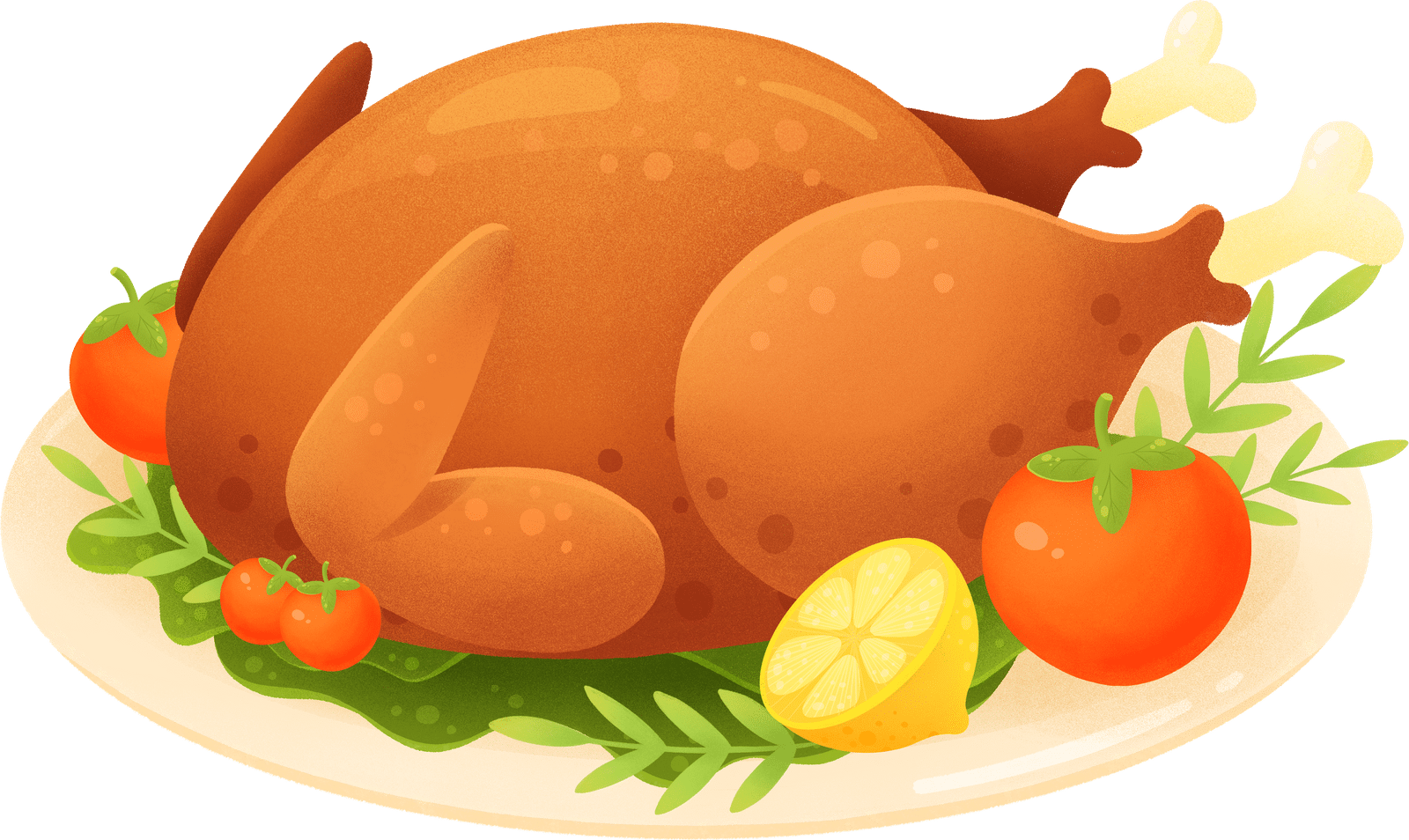 美食感恩节创意插画感恩节日食物彩色美味烤鸡图片