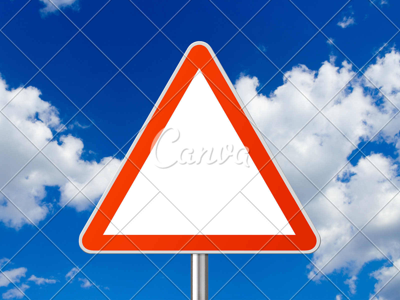 红色背景天空蓝色户外白色符号标志三角形警告标志