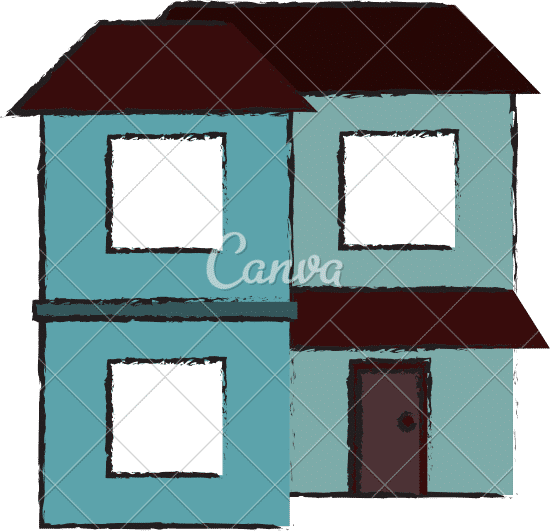 Drawing Blue Home Two Floor Out Windows Brown Roof 素材 Canva可画