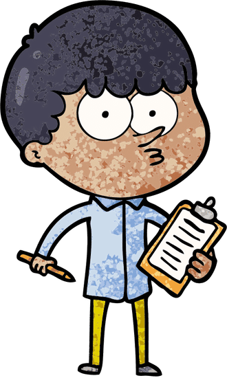 卡通好奇的男孩做笔记 cartoon curious boy taking notes