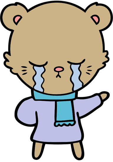 哭卡通小熊穿着冬衣 crying cartoon bear wearing winter clothes