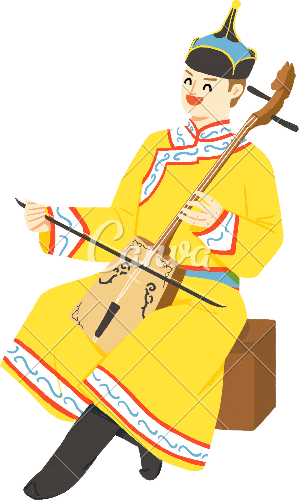 插画服饰帽子手绘微笑传统文化花纹少数民族乐器蒙古族图片