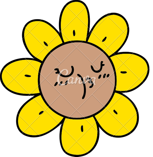 happy sunflower with face cartoon style illustration