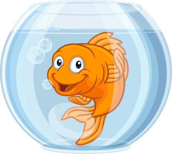 goldfish in gold fish bowl cute cartoon character