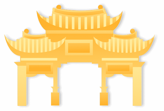 金色剪纸风中国城市建筑插画-金马碧鸡坊