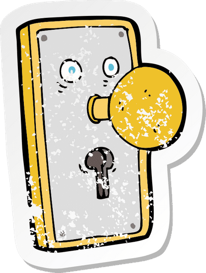 retro distressed sticker of a cartoon door knob