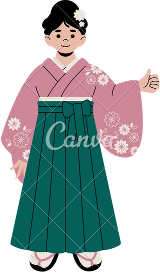 亚洲日式女性人物可爱平面插画元素女人素材 Canva可画