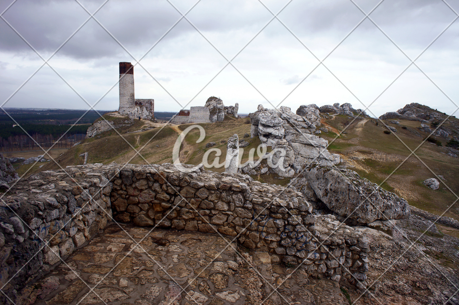 天空户外石头城堡岩石墙砖墙波兰石材摄影图片