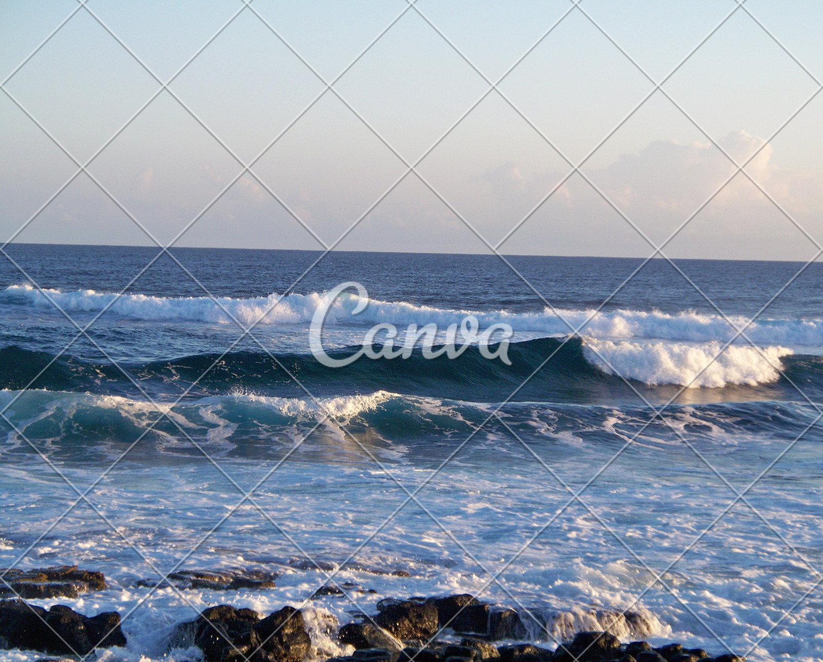 海浪波浪岩石水平线夏威夷太平洋摄影考艾岛图片