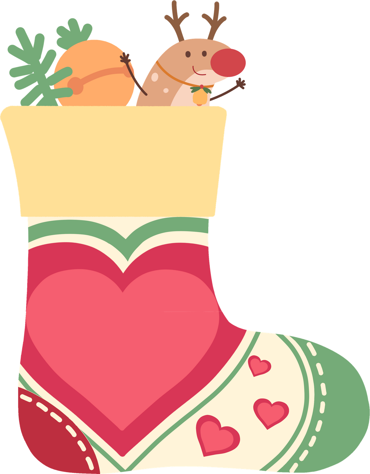 圣诞卡通插画节日袜子彩色红绿驯鹿圣诞袜