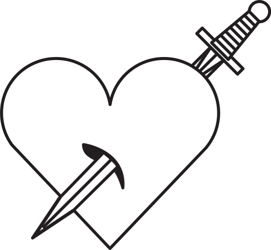 剑的心纹身风格绘图 sword in heart tattoo style drawing