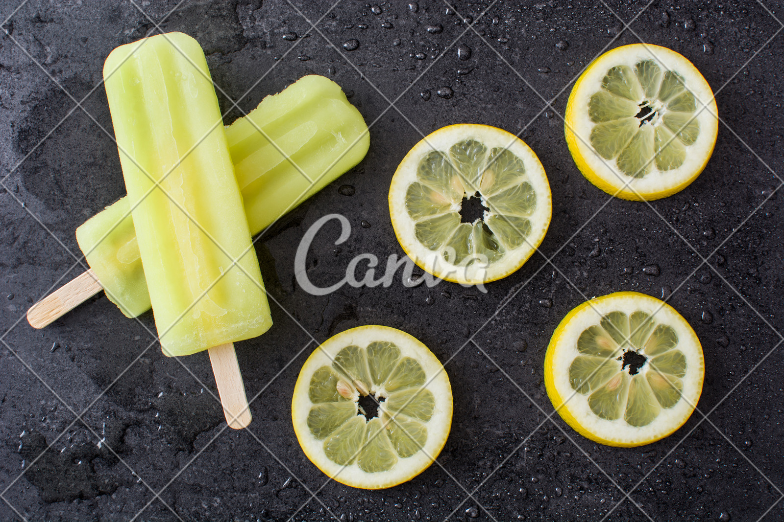 黄色背景黑色水果柠檬小吃冰淇淋桌子清新寒冷图片
