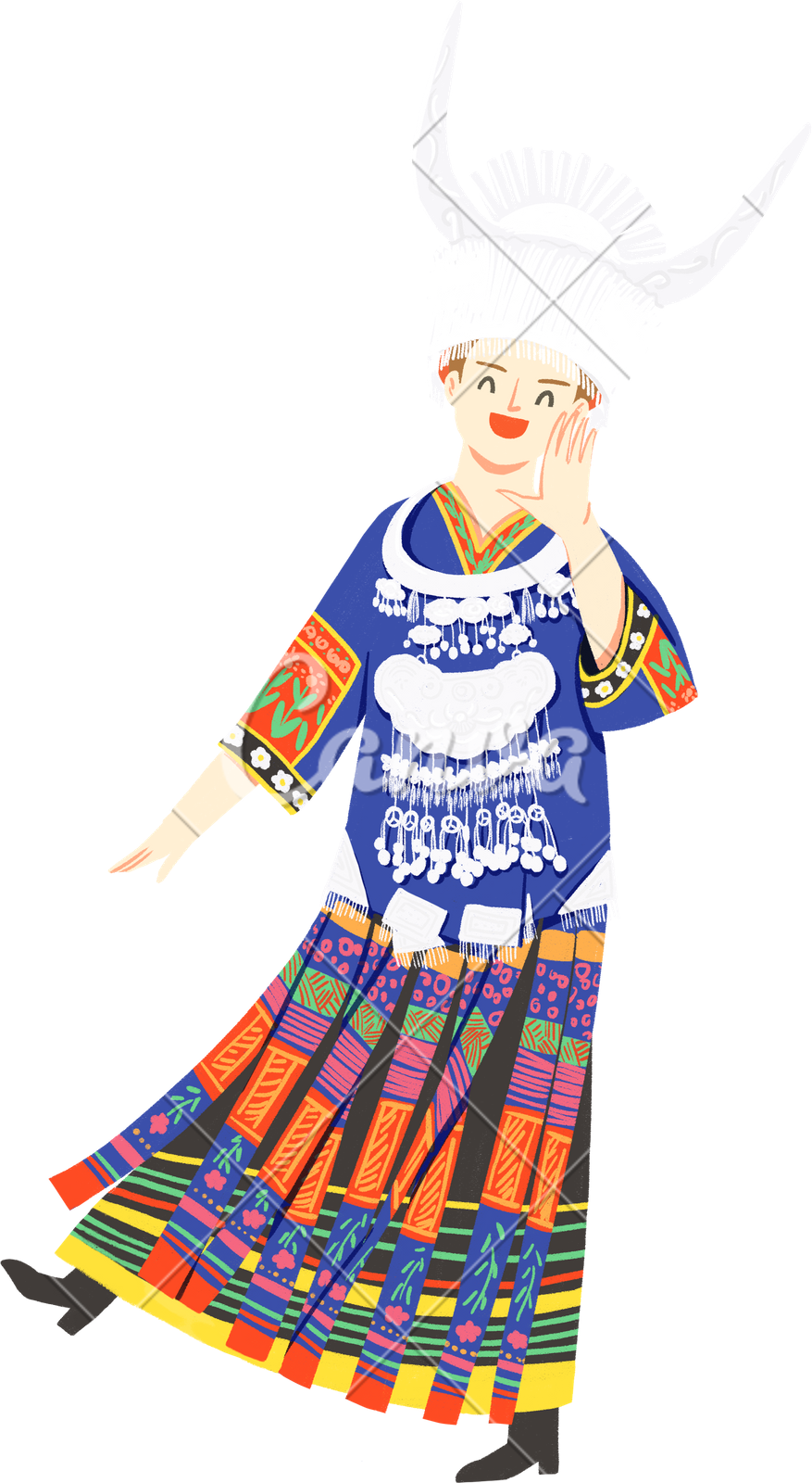 女性插画服饰帽子手绘传统文化苗族少数民族图片