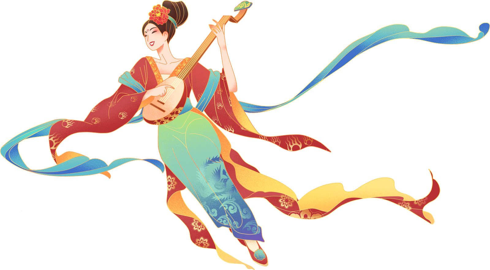 春节公众号插画节日仙女中国风彩色国潮传统手绘插画图片