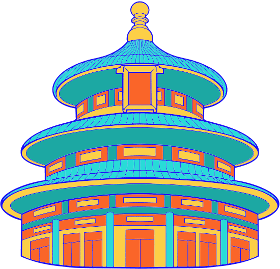 中国城市线描漫画风插画-天坛